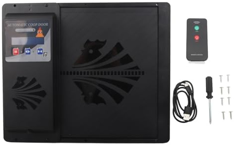 Automatic Chicken Coop Door Opener, Programmable Horizontal Opening Chicken Door with Timer, Light Sensor, Remote Control, LCD Display, Battery or USB Powered for Poultry