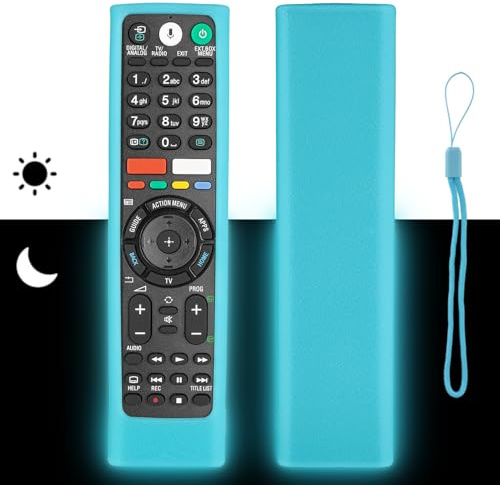 Funda para Mando a Distancia de Silicona Compatible con Sony RMT-TX100D RMT-TX102D RMT-TX300E RMF-TX310E TV Mando a Distancia Cubierta Protectora a Prueba de Choques con Cordón (Azul Fluorescente)