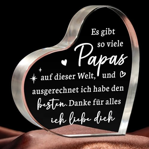 Joyvado Geschenk für Papa, Herzförmige Acryl Briefbeschwerer, Papa Geschenk Weihnachten von Tochter Sohn Vatertag Geburtstag Geschenke für Väter