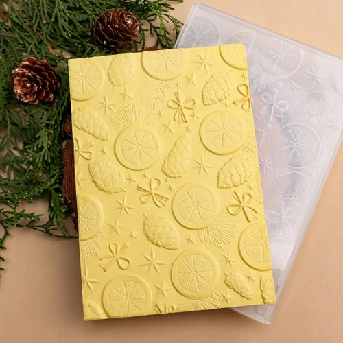 OTCRAFT 3D jultema plast prägling mappar citron tallmutter för gör-det-själv scrapbooking fotoalbum kort papper hantverk dekoration för korttillverkning, prägling mall papperskort prägling stencil