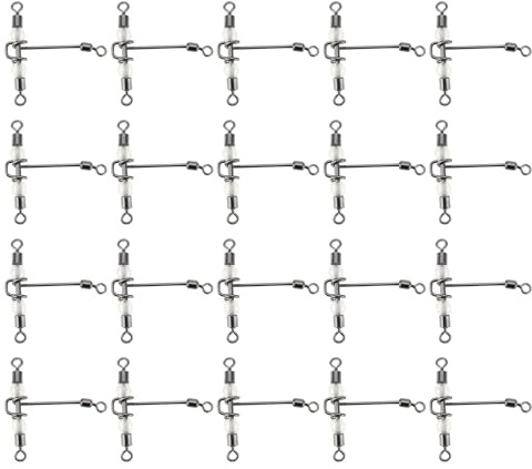 EMSea 20 Piezas 8x10# 22x21mm 28 Libras Resistentes Eslabones Giratorios de Pesca de 3 Vías Luminosos Triple Barril en T Eslabones Giratorios de Línea Cruzada con Cuentas de Pera
