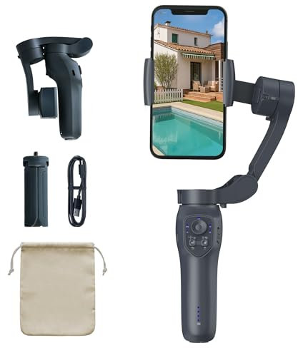 GYRO Floorfy. Estabilizador Inteligente de Tres Ejes para teléfonos, Brazo Extensible Integrado, para Android y iPhone. CREA Tours virtuales con la App de Floorfy