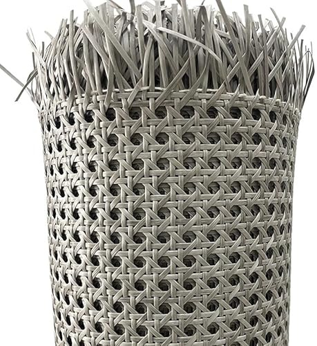Rollo de cincha de caña para reparación de muebles, bastón de plástico de ratán para sillas, mesas y decoración del hogar, 45 cm, color gris y blanco, 2 metros de longitud, duradero y versátil