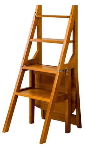 Silla plegable de madera 3 en 1 para biblioteca, taburete multifuncional para uso en interiores y exteriores, escalera versátil de doble propósito y diseño de ahorro de espacio (color madera A)