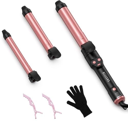Automatic Curling Iron 1 Inch with 3-in-1 Interchangeable Barrels, Anti-Tangle Beach Waves Hair Curler, Beginner Friendly Dual Voltage Travel Curling Wand for Long Short Hair Pink, Gifts for Women Pro