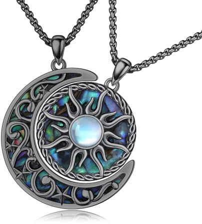 REDSUN Yin Yang - Collana in argento sterling 925, con sole e luna, argento, oro/nero, ciondolo celtico Tai Chi con ciondolo a forma di sole e abalone, idea regalo per donne partner, 20 mm/0.78 Zoll