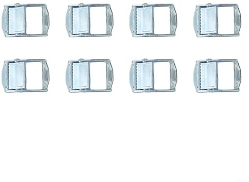 Förpackning med 8 25 mm zinklegeringsspännen för kraftiga fästremmar, fast spännare med knogrstängning, utformad för att förhindra glidning på last och fodral