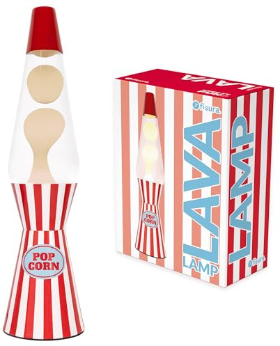 Fisura – Lampe à lave décorative “Pop corn”. Lampe relaxante au design original pour maison ou bureau, base à rayures et lave blanche, ampoule de rechange incluse, 11 x 11 x 40 cm