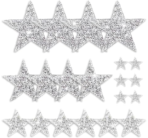 20 PCS Toppa Termoadesiva Stella 2/4/6/8 CM,Toppa Adesiva per Tessuti con Strass da Stirare,SZMK Applicazioni per Vestiti da Cucire,Patch per Vestiti Termoadesive per Abbigliamento, Giacche - Argento