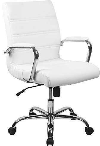 Flash Furniture Mid-Back White LeatherSoft Executive Swivel Office Chair with Chrome Base and Arms