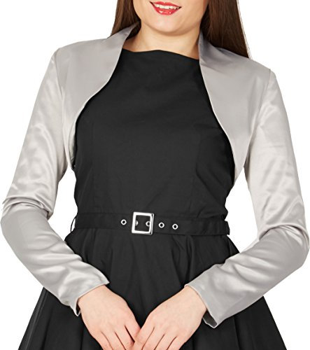 BlackButterfly formal Satin Langen Ärmel Bolero (Silber, M)