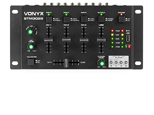 Vonyx STM3025 4 Channel Bluetooth DJ Mixer with USB MP3 Player, Crossfader, Talkover, Cue Function and Wireless Music Streaming for PA and Live Sound Systems