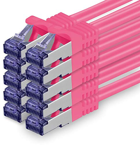 1aTTack.de Câble Réseau CAT7 CAT 7 10 Gigabit - 10x 0,5m - RJ45 Ethernet LAN DSL Routeur Modem - Magenta