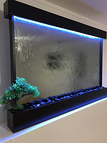 Waterfall XXL 52x35 Wall Hanging Fountain, Black Frame, Silver Mirror, Color Lights, Remote Ctrl