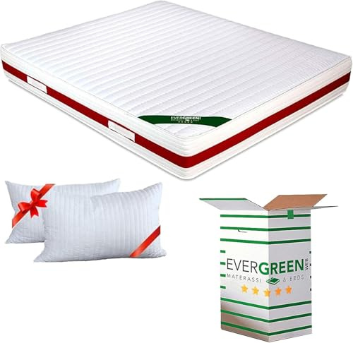 EVERGREENWEB - Orthopaedic Memory Foam Mattress 140 x 200 cm 22 High + 2-Piece Set of Pillows Made of Foam Flakes FREE, Cold Foam Mattress with MASSAGE EFFECT, Removable, Washable Cover | Sleepy