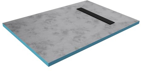 Marwell - Elemento doccia 80 x 120 x 4 cm, piastrellabile direttamente con canalina di scarico integrata in nero e orizzontale, montaggio su pavimento e senza barriere, pendenza integrata