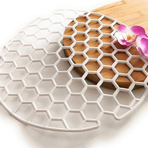 Kerafactum Tappetino in gomma per lavello, tappetino antigoccia antiscivolo per cassetti, tappetino protettivo rotondo, tappetino di protezione antiscivolo per lavello, colore bianco, 1 pezzo