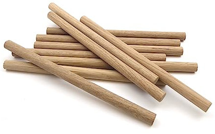 Lot de 10 chevilles en chêne européen de qualité supérieure, 200 mm de long (9,5 mm)