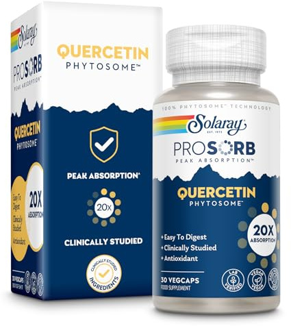 SOLARAY Quercetin Phytosome - 20X Absorption - Easy-to-Digest Antioxidants Supplement for Overall Health Support - Vegan and Made Without Soy - 60-Day Guarantee - 30 Servings, 30 VegCaps