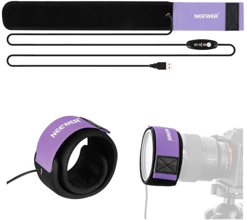 NEEWER Calentador de Lente USB, 300mm Calentador Lente con Tecnología de Calentamiento Rápido y Uniforme FPC para Astrofotografía Cámara DSLR, 3 Niveles de Temperatura, Previene Sobretensión, HW-28