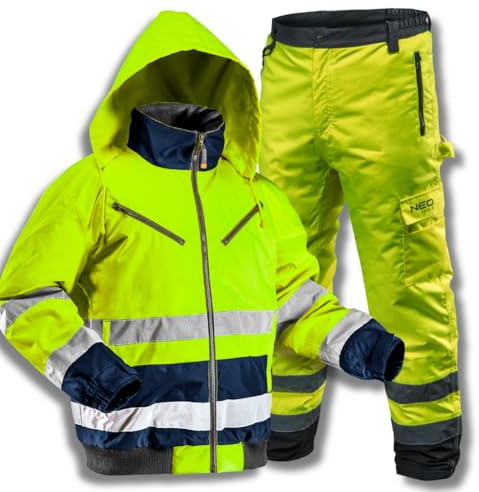 NEO TOOLS Veste de travail isolée imperméable pour homme ou ensemble avec pantalon imperméable, taille S à 3XL jaune/orange | Très chaud, en tissu Oxford 300D durable Veste de travail, L