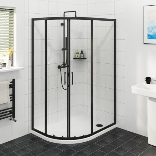 NRG 1200 x 800mm Matte Black Framed Offset Quadrant Shower Enclosure Sliding Door 6mm Easy Clean Glass