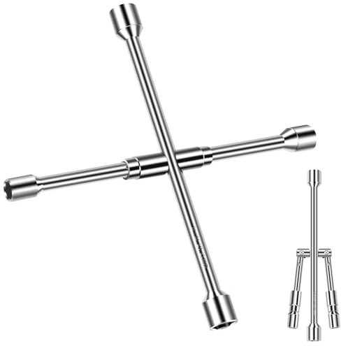profiwoab 4-Wege-Kreuz-Radschlüssel, verlängerter Radmutternschlüssel für Autos WB4W, einfaches Anziehen und Lösen von Radmuttern, Reifenmutterschlüssel mit 17 mm/19 mm und 21 mm/23 mm Stecknüssen