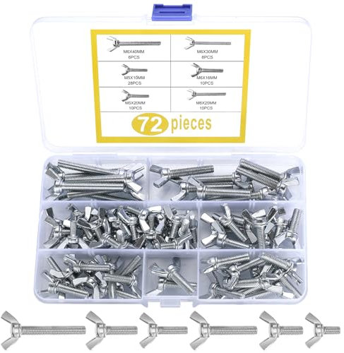 72 Stück Flügelschrauben M5 M6 Kohlenstoffstahl, Metrische Flügel Handschrauben, Flügelbolzen für Flügelmutter Maschinenbefestigung