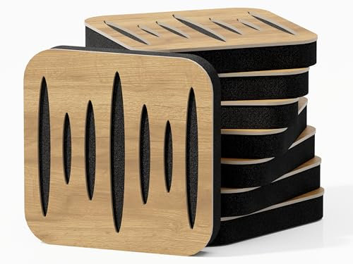 Pack de 4 mini paneles acústicos de absorción y diffusion del sonido | Absorción - Difusión - Reflexión - Insonorización | 23 × 23 cm | Color de placas perforadas: [COLUMBIA | Roble]