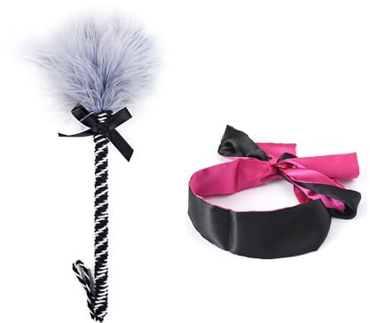 Federkitzler Streichelfreund, Liebes Feder & Verwöhn Massage Federpuschel mit spielsatin Augenmaske Augenbinde BDSM Fetisch Sex Spielzeug