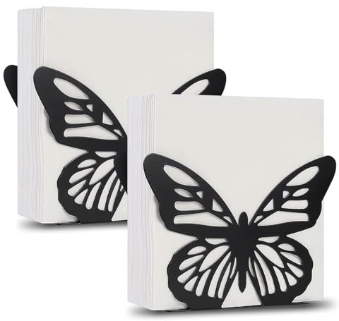 Guador Serviettenhalter, 2 Stück Schwarz Serviettenständer Schmetterling Edelstahl, Heimdekoration Serviettenspender 16 x 14,5 x 4,5 cm