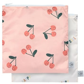 LÄSSIG Wiederverwendbarer Aufbewahrungs-Beutel Snack Tasche 2 Stück/Snack Bag Happy Fruits Cherry
