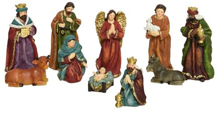 Spetebo Weihnachts Krippenfiguren handebemalt - 10 Stück / 11 cm - Krippen Stall Tisch Dekoration - Zubehör für Krippen