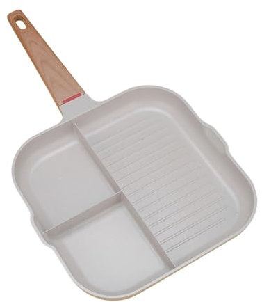 KESOTO Sartén Segmentada para Huevos Y Desayuno, Herramienta de Cocina con Mango de Madera, Blanco, Individual