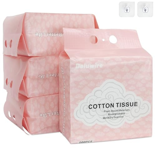 Deluwire 200x4 Count Disposable Face Towels, Ultra Soft & Thick Facial Cleansing Wipes, Lint-Free and Gentle for Sensitive Skin, Fragrance-Free Makeup Remover Towelettes (4 Pack Family Set)