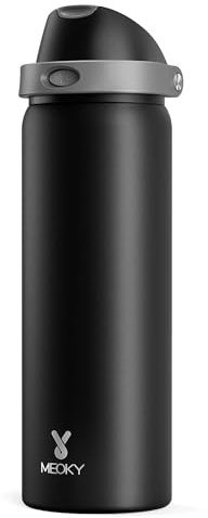 950ml Metal Water Bottle for Sports: Meoky Stainless Steel Water Bottle with 2-in-1 Straw and Spout Lid - Leak Proof, Cold for 24 Hours, Protective Silicone Base, BPA-Free for Gym, Night