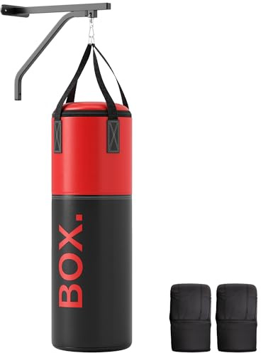 SPORTNOW 3ft Unfilled Punching Bag Set with Boxing Bag Bracket, Heavy Bag with 360° Swivel Hook, Hand Wraps and Boxing Gloves