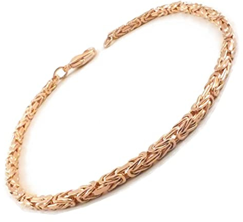 Tendenzalia Bizantiner kungligt armband kvadratisk original italiensk kedja 18 k rosé förgylld eller dubbel 2,4 mm bred längd valbar, Mässing