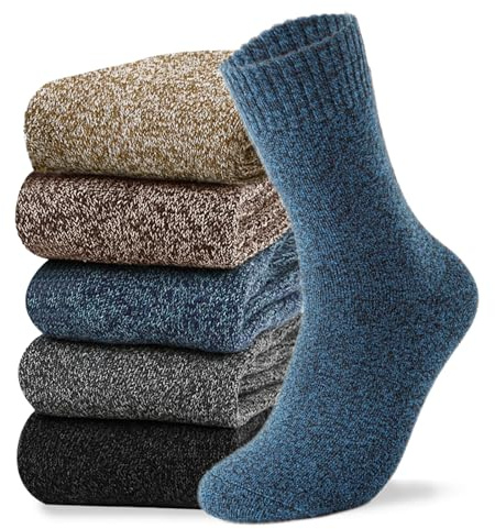 VoJoPi Calcetines Térmicos Hombre, 5 Pares Calcetines Hombre Invierno con Rizo Suave, Cómodos y Transpirables para Senderismo Running Esquiar Deportes, Talla 39-45