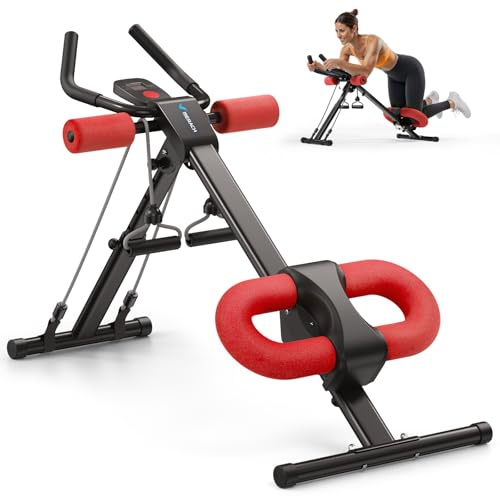 MERACH Ab Machine, Ab Workout Equipment, Adjustable Ab Trainer Machine for Abs Workout at Home Gym, Foldable, Knee Protection, Abdominal Trainer for Stomach Workout (Red)