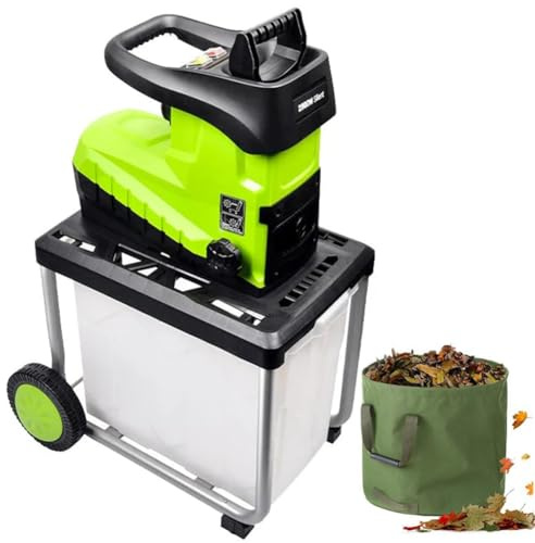 Déchiqueteuse électrique de jardin, broyeur de feuilles et de bois 2800 W avec roues, écrasement jusqu'à 45 mm, 92 dB, boîte de collecte de 60 L, déchiquetage du bois et des débris de jardin