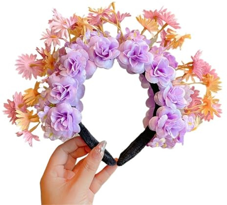 Hårband med konstgjord blomsterkrans Artificiell blommig krona Dubbelsidig 3D hårnål Pannband Flerfärgad kvinnor(Color2)