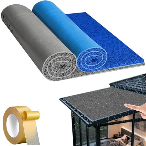 Tjock brusreducerande regnmatta för ning, luftkondensatorer och metalltak, vattentätt ljudabsande skydd med halkfri PVC-baksida, tyst regnmatta (grå, 1,6 x 6 m)
