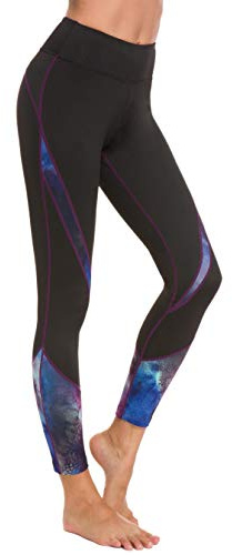 Sugar Pocket Womens Athletic Pants Workout Yoga Leggings Fitness Tights, XL, Black/Galaxy
