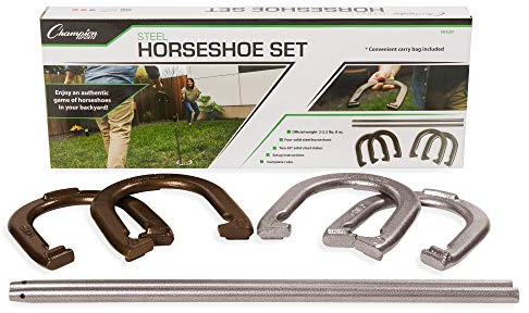 Champion Sports unisex adult Classic Horseshoe Game Set, Black/Silver/Brass, One Size US