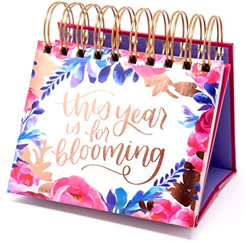 bloom daily planners Undated Perpetual Desk Easel with Motivational Quotes - Inspirational Standing Flip Calendar for Women - Page A Day (5.25 x 5.5) - Hand-Lettered