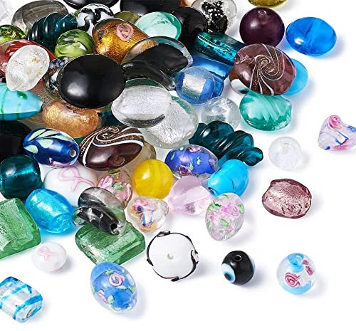 Pandahall - 200 cuentas de lampwork de cristal de 4 ~ 20 x 4 ~ 20 mm hechas a mano con cuentas sueltas para la mayoría de las pulseras de abalorios, formas y colores mezclados