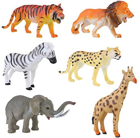 Felly Animals Figures for Kids, Jungle Zoo Farm Animals for Toddlers Set of Cheetah, Elephant, Giraffe, Llion, Tiger and Zebra, Child Educational Party Favors & Birthday Gifts