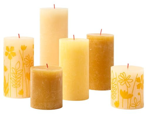 Bolsius Rustik Stumpenkerzen - Geschenkset mit 6 Stück - Spring Blossom - Dekorative Haushaltskerzen - Lange Brenndauer - Unparfümierte - Enthält natürliches Pflanzenwachs - Ohne Palmöl