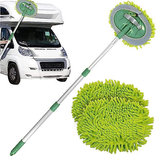 TANNESS Caravan Car Wash Mop Kit - Scratch-Free Microfibre & Mitt for Car Cleaning, Extendable Long Handle, 2 x Lint-Free Mop Heads, Car Washing & Detailing Brush for Cars, Vehicles and Automotive